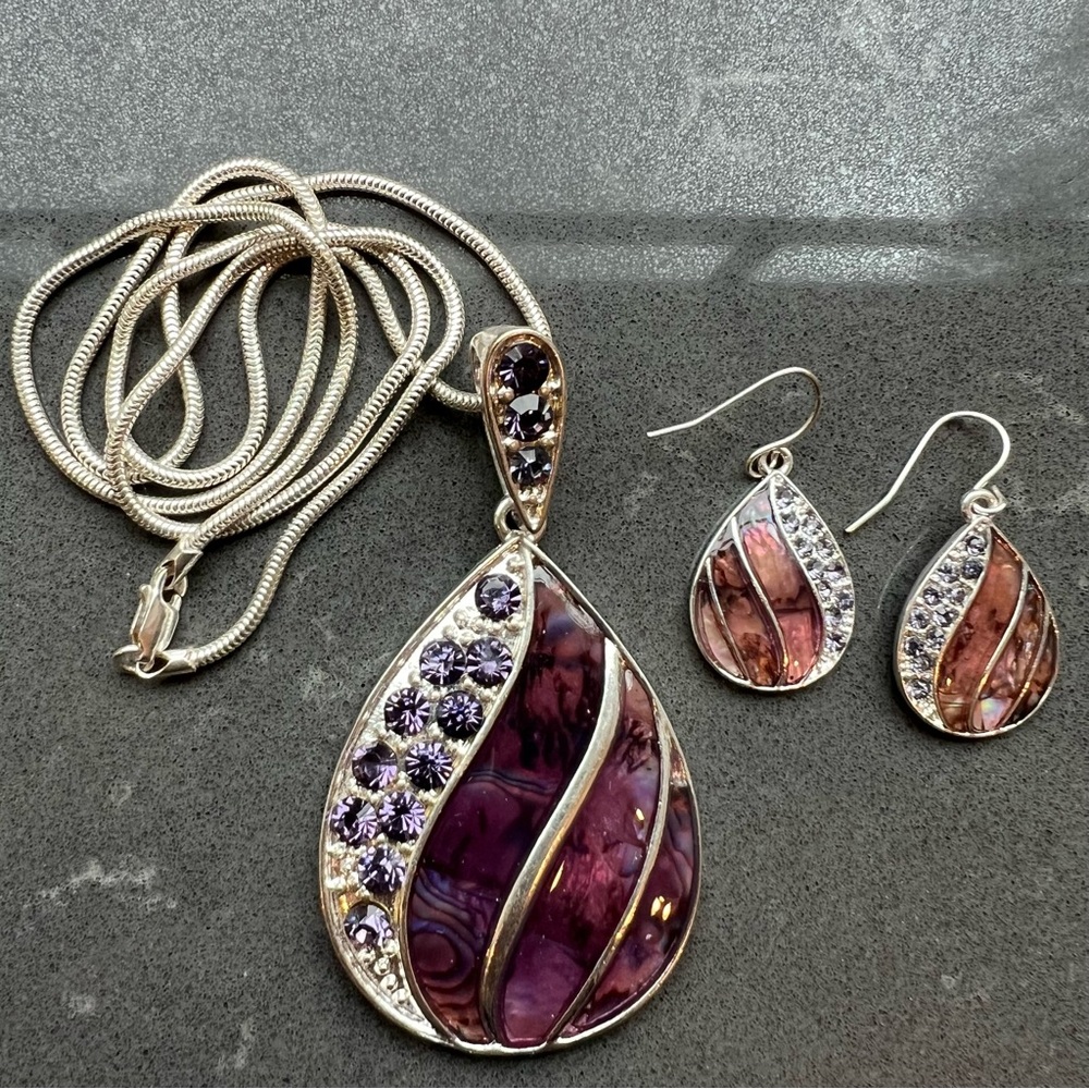 Elegant Purple and Silver Necklace & Earrings Set